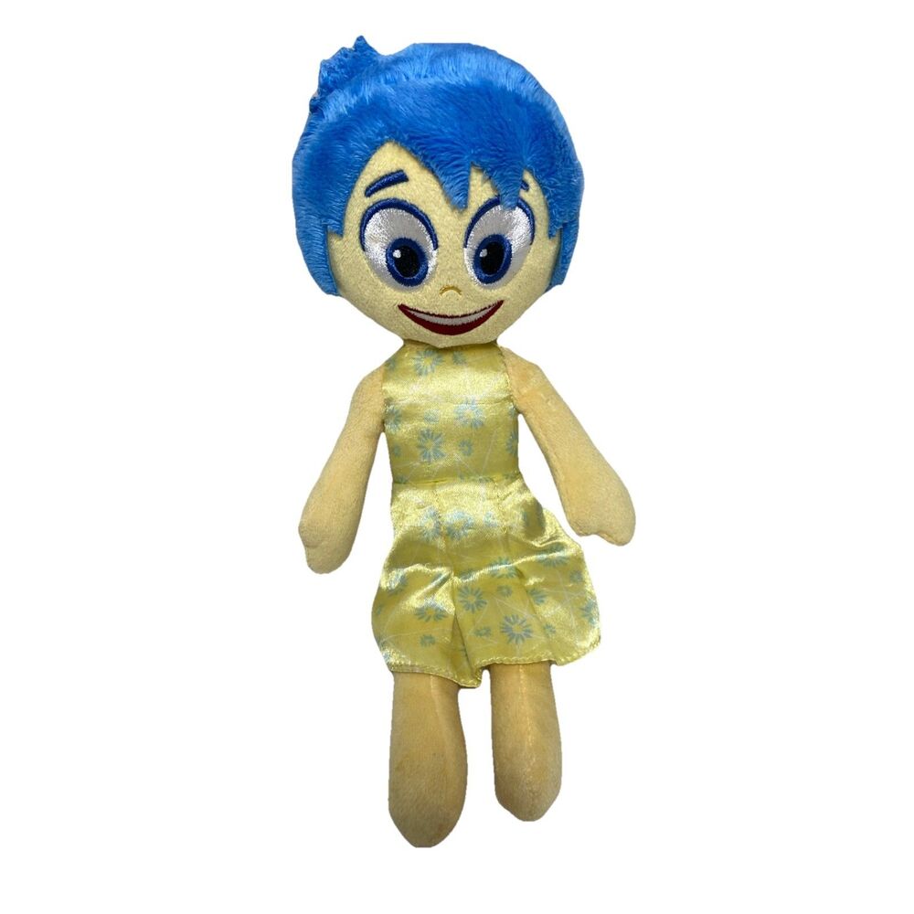 Disney Inside Out JOY Plush Doll 9” Stuffed Toy Yellow w Blue Hair Sewn in Eyes